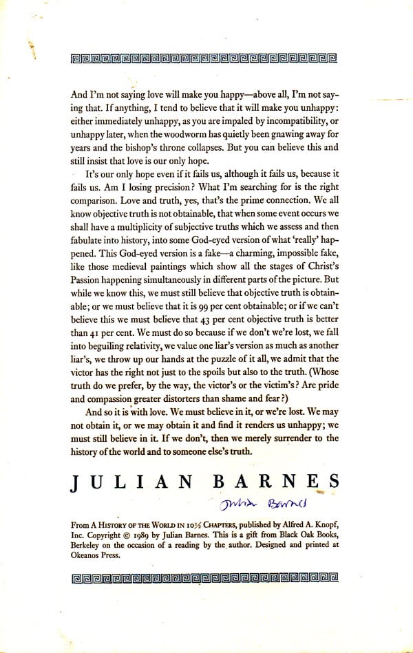 'And I'm not saying love will make you happy ...' by Barnes, Julian