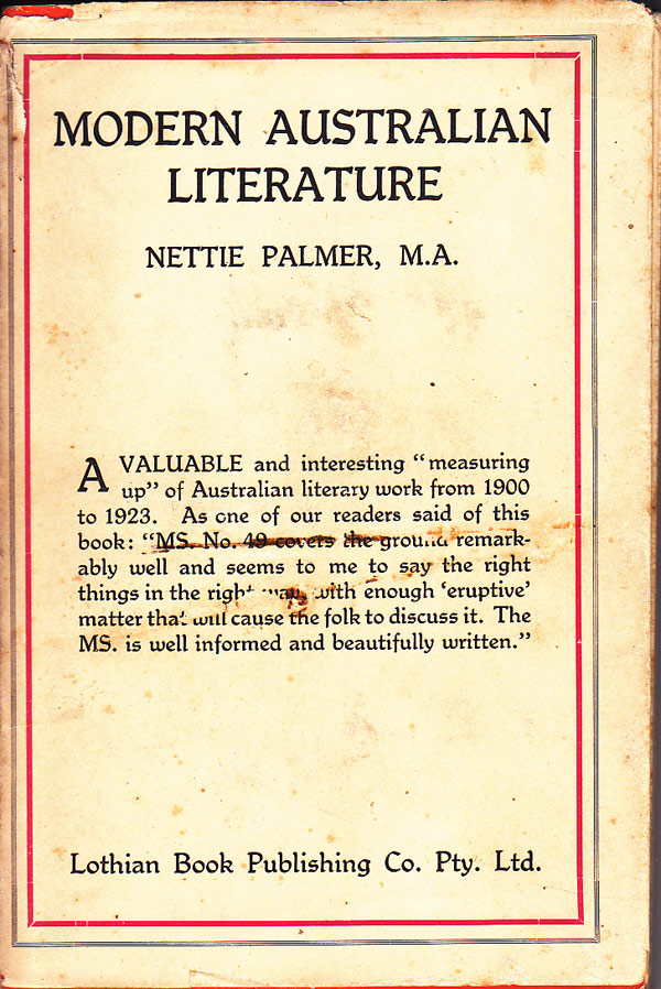 Modern Australian Literature (1900-1923) by Palmer, Nettie