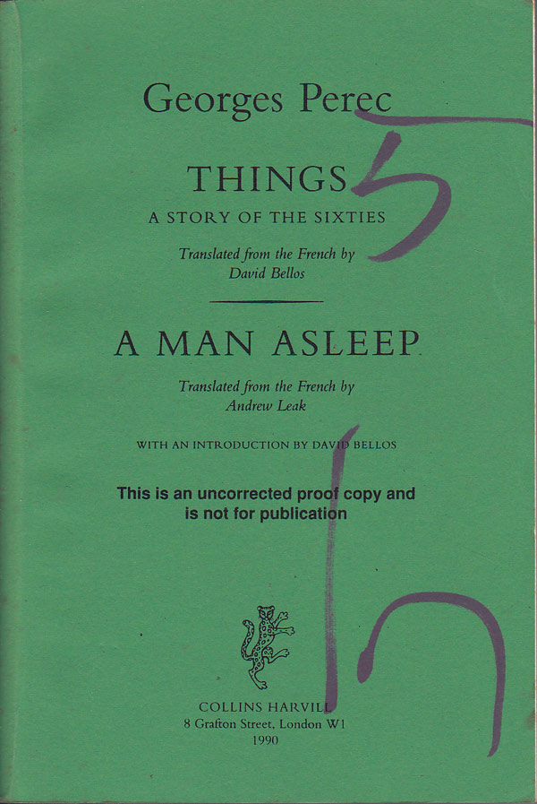 Things and A Man Asleep by Perec, Georges