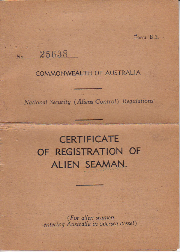 Certificate of Registration of Alien Seaman by 