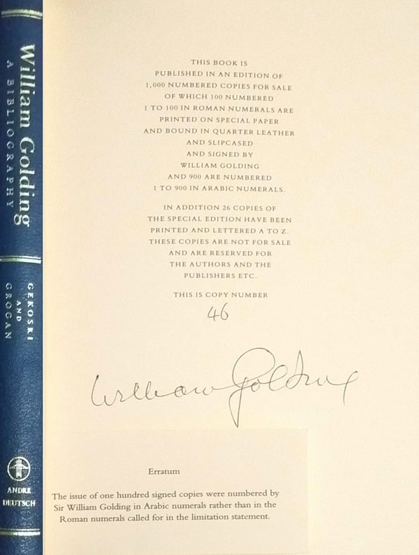 William Golding - a Bibliography 1934-1993 by Gekoski, R.A. and P.A. Grogan