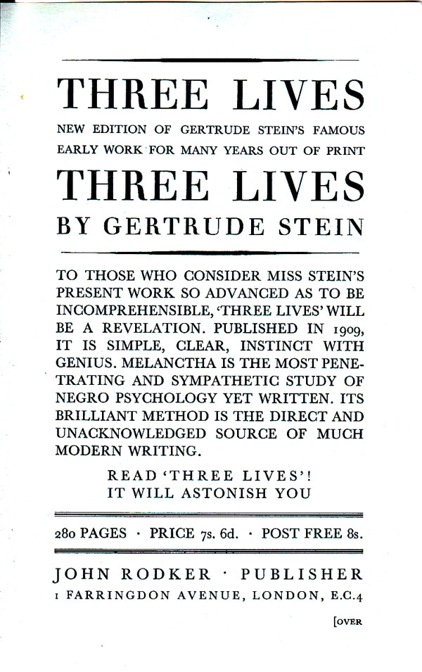Three Lives by Stein, Gertrude