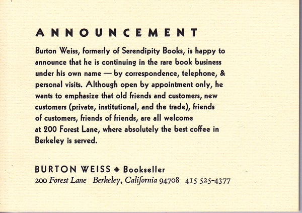 Announcement by Weiss, Burton