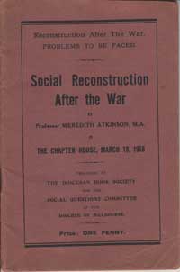 Social Reconstruction After the War by Atkinson Professor Meredith