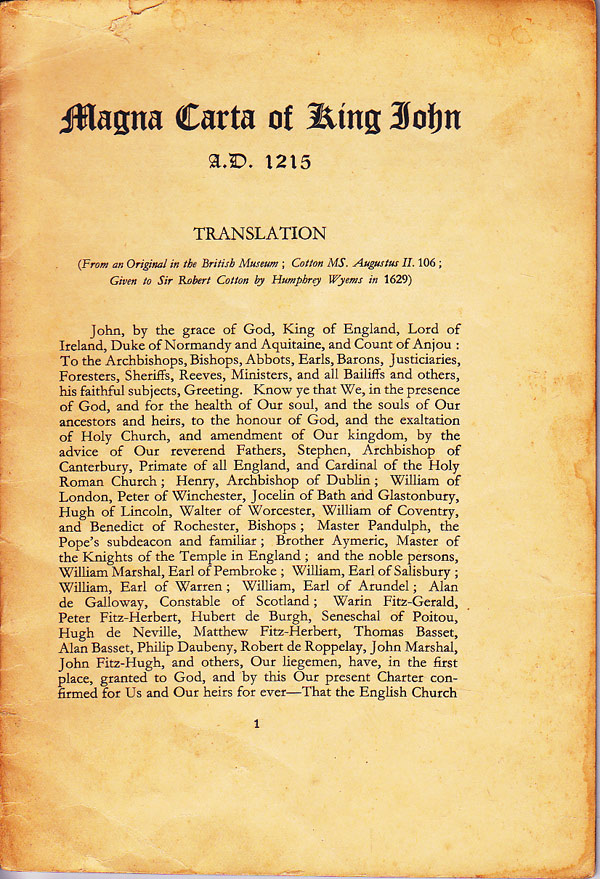 Magna Carta of King John A.D. 1215 by [Archbishop of Canterbury drafts]