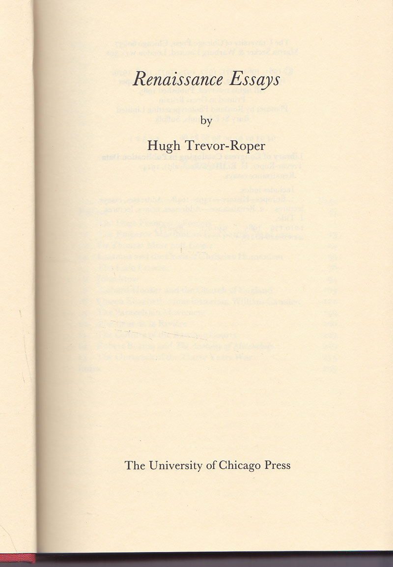 Renaissance Essays by Trevor-Roper, Hugh