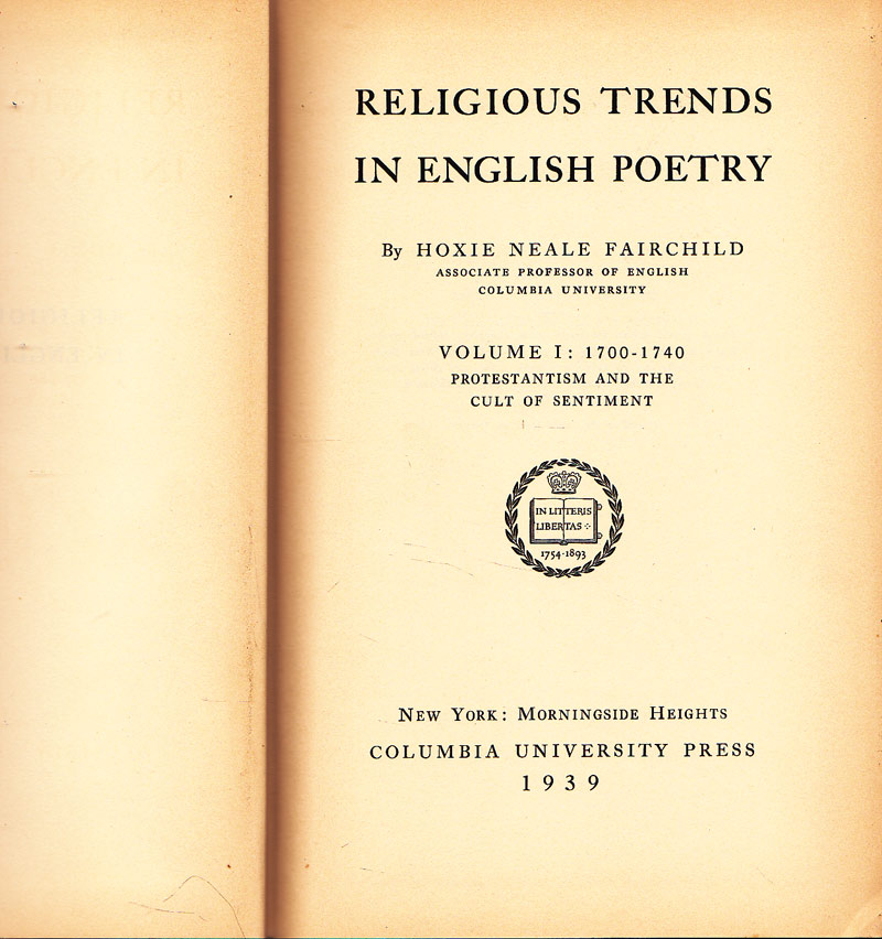 Religious Trends in English Poetry by Fairchild, Hoxie Neale