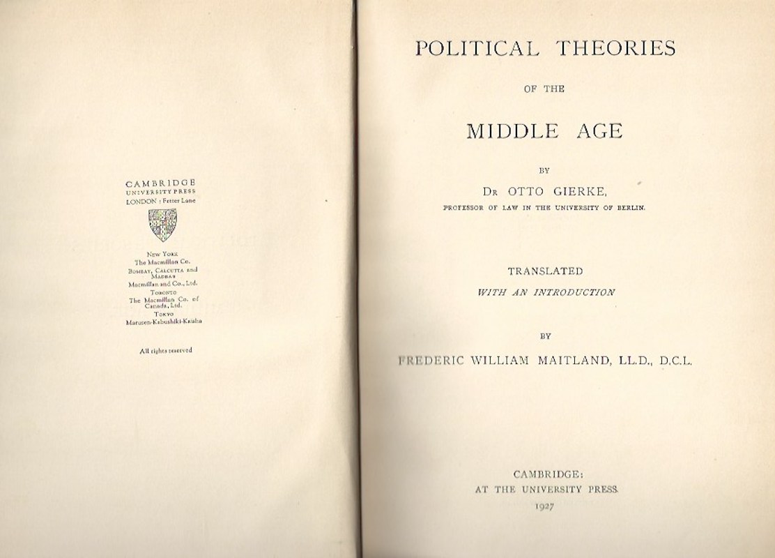 Political Theories of the Middle Age by Gierke, Dr. Otto