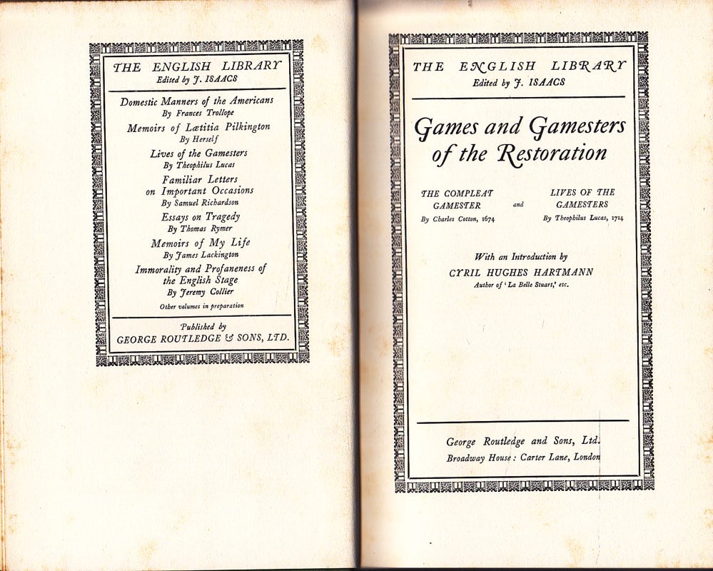 Games And Gamesters Of The Restoration by Cotton, Charles and Lucas Theophilus